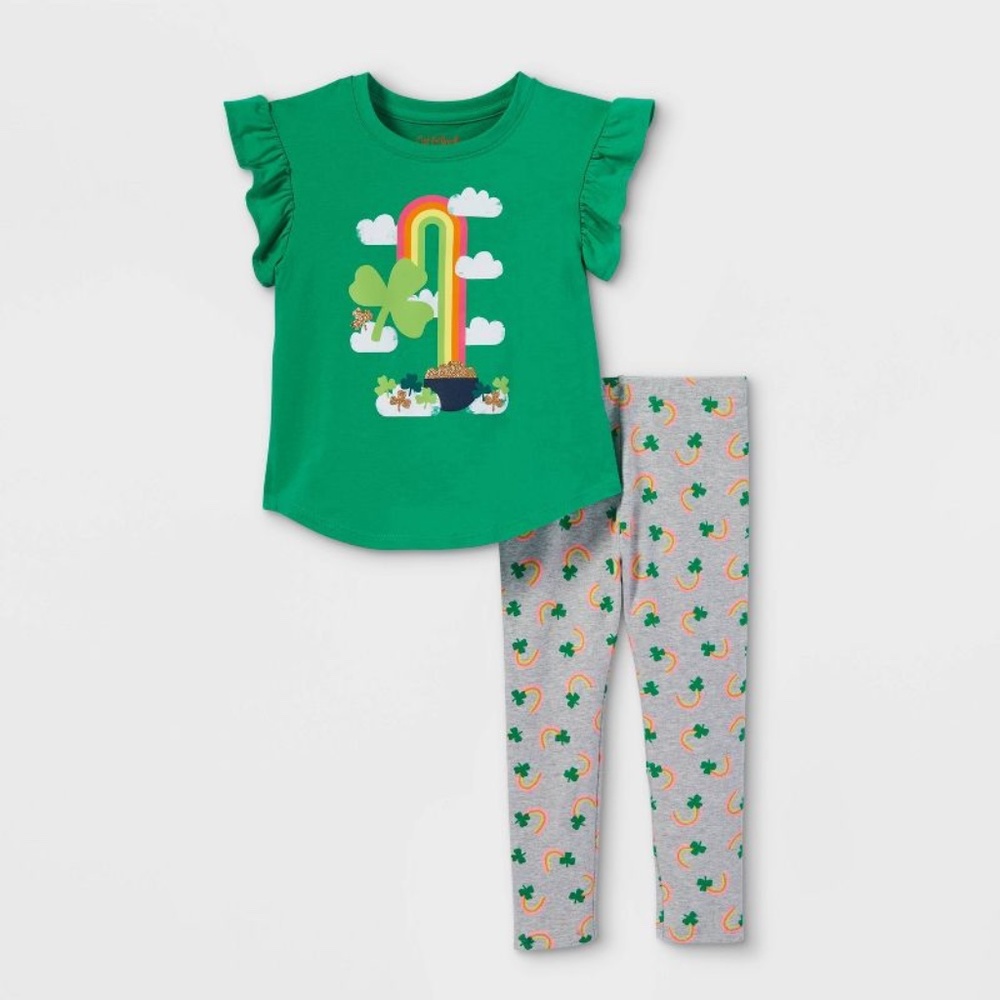 Toddler Girls Cat & Jack 2T Shamrock Rainbow St Patrick's Day Top & Leggings